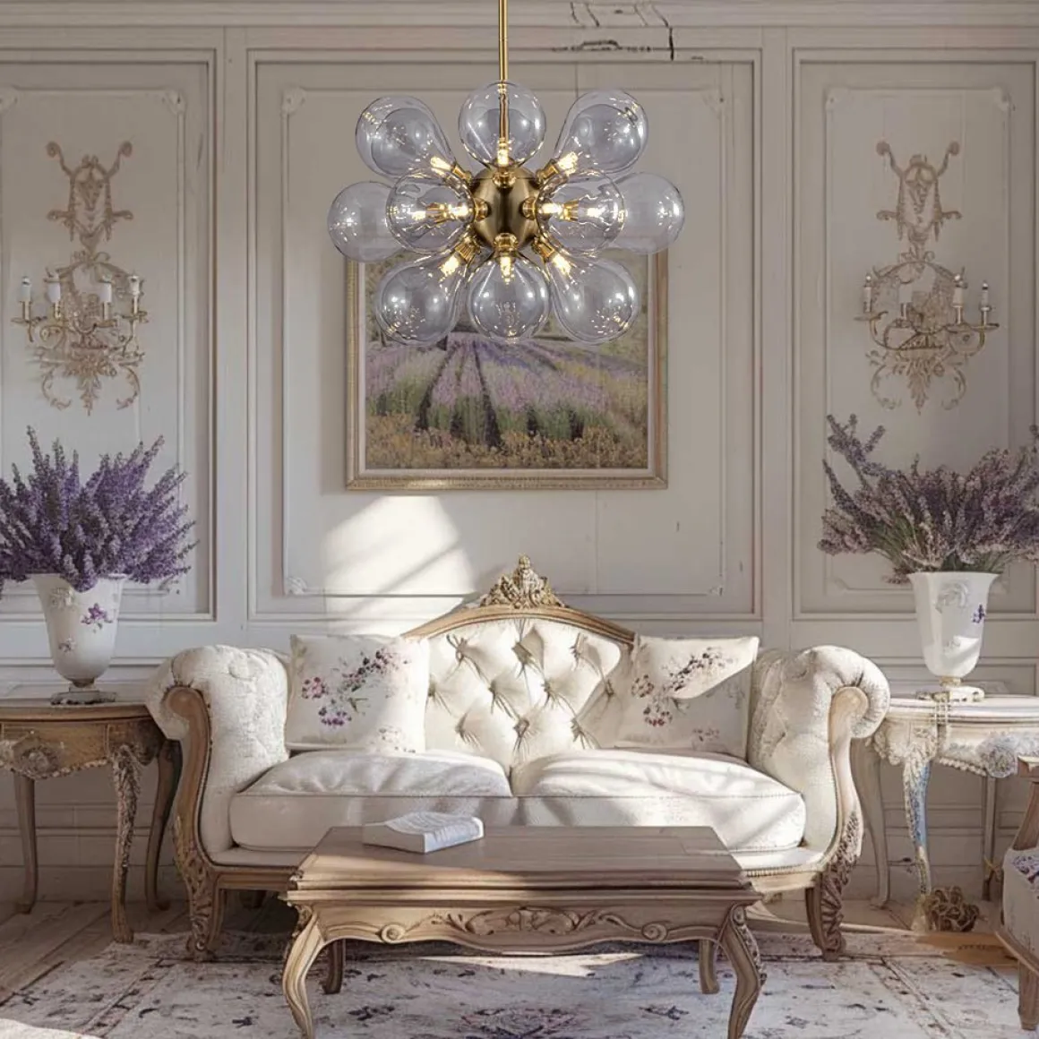 Morandi 18-Light Cluster Lavender Gray Glass Bubble Chandelier