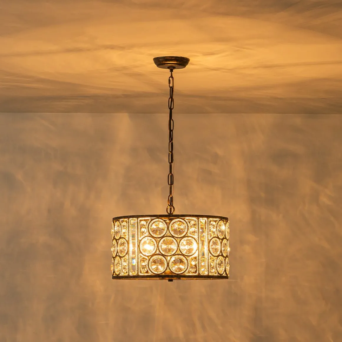 Moroccan Glam Vintage Crystal Drum Lantern Pendant