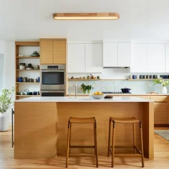 Natural Wood Long Oval Dimmable LED Flush Mount Light