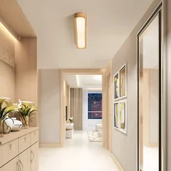Natural Wood Long Oval Dimmable LED Flush Mount Light