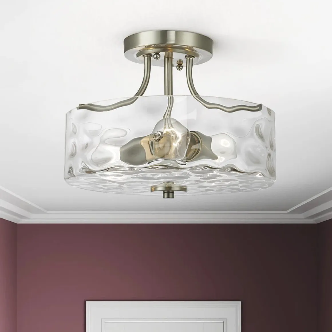 Nickel Hammered Glass Semi Flush