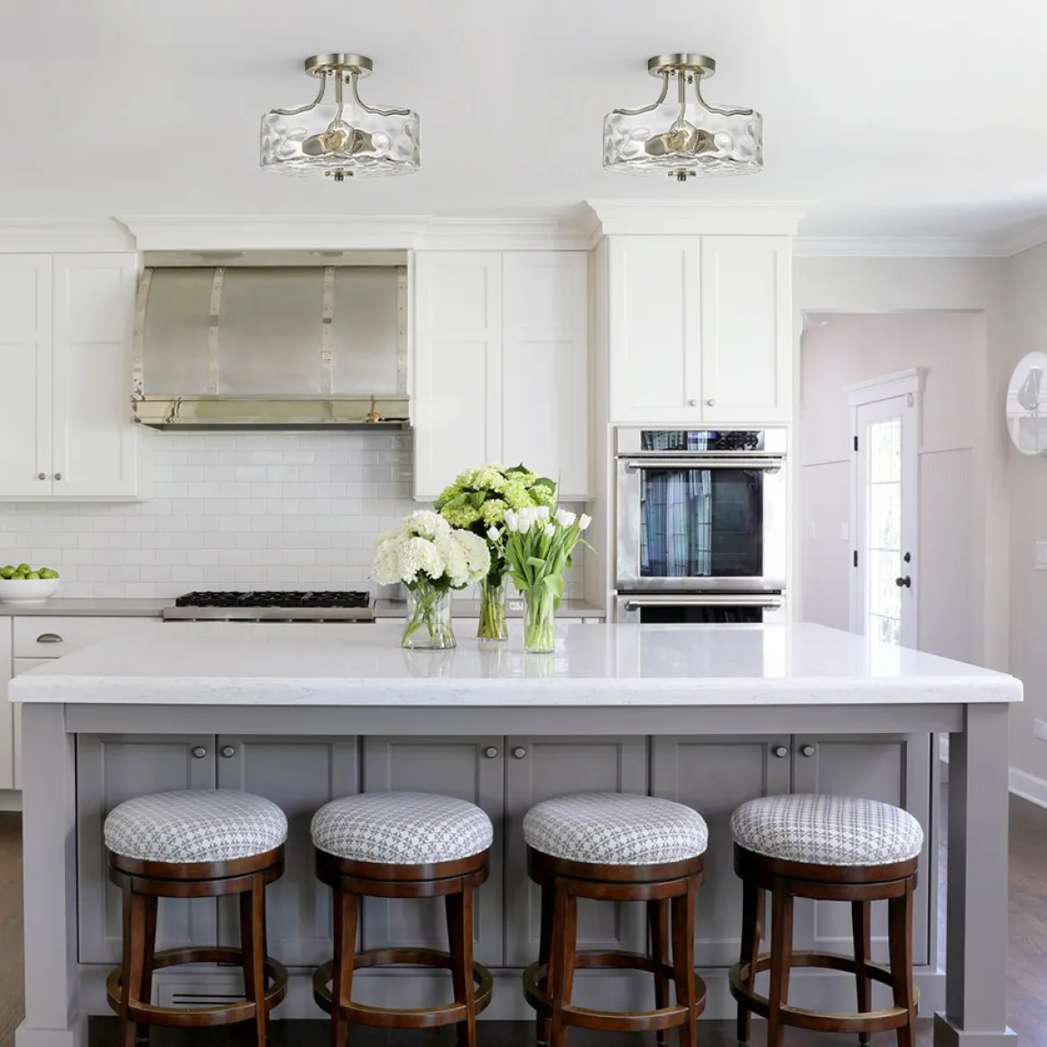 Nickel Hammered Glass Semi Flush