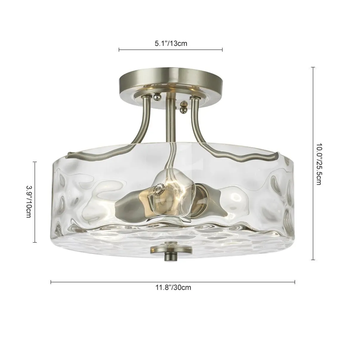 Nickel Hammered Glass Semi Flush