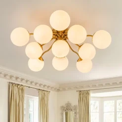 (OpenBox) Bloom Brass Frosted Glass Bubble Semi Flush Chandelier