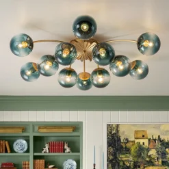 (OpenBox) Bloom 12-Light Blue Glass Bubble Semi Flush Chandelier
