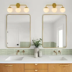 (OpenBox) Brass Daisy 3-Light Opal Glass Globe Vanity Light