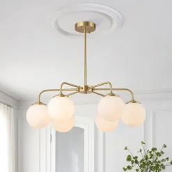 (OpenBox) Brass 6-Light Milky White Globe Round Chandelier