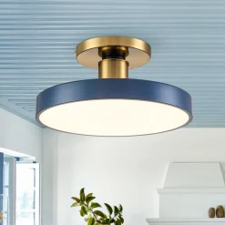 (OpenBox) Contemporary Brass Blue Round LED Semi Flush Lighting