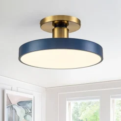 (OpenBox) Contemporary Brass Blue Round LED Semi Flush Lighting