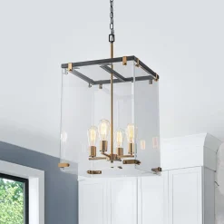 (OpenBox) Contemporary Glass Wide Square Lantern Pendant Chandelier