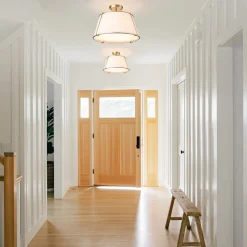 (OpenBox) Contemporary Wide Linen Drum Brass Semi Flush Mount