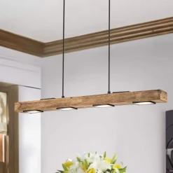 (OpenBox) Dimmable LED Linear Oak Wood Kitchen Island Pendant
