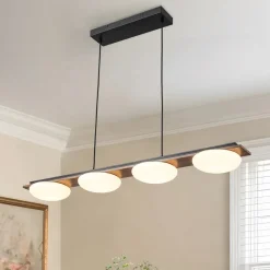 (OpenBox) Dimmable LED Walnut Wood Grain Linear Island Chandelier
