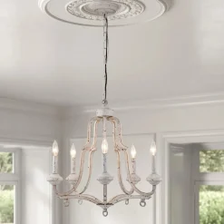 (OpenBox) Distressed White Shabby Chic Candle Style Chandelier