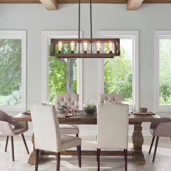 (OpenBox) Farmhouse 5-Light Rectangle Wood Chandelier