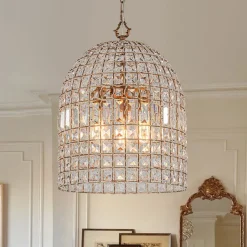 (OpenBox) French Antique Brass Crystal Cage Chandelier