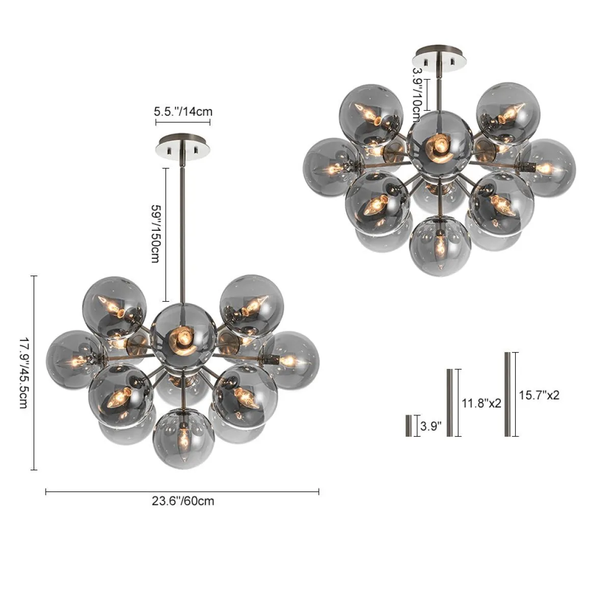 (OpenBox) Glam Dark Pearl Sputnik Smoked Glass Bubble Chandelier Light Fixture