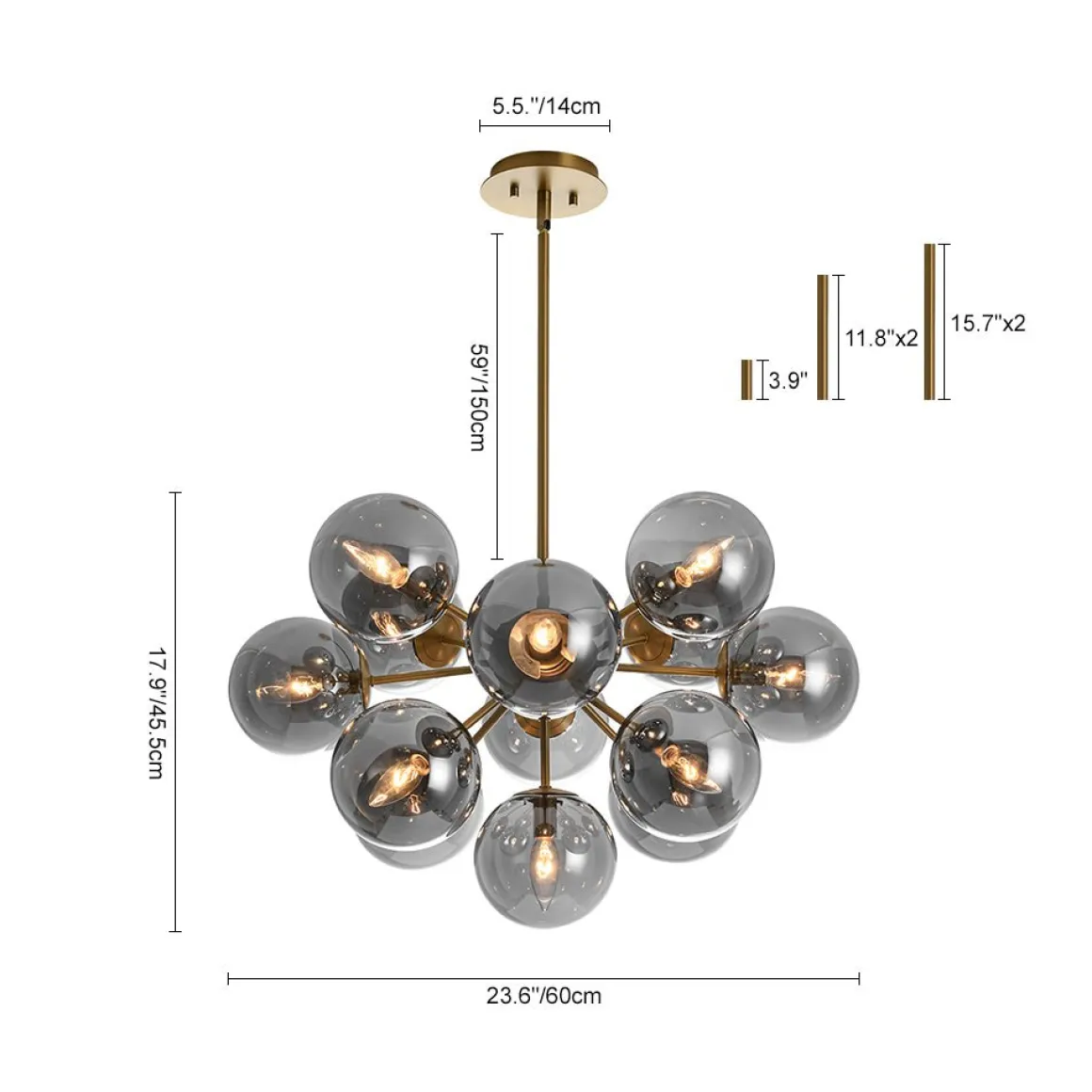(OpenBox) Glam Dark Pearl Sputnik Smoked Glass Bubble Chandelier Light Fixture