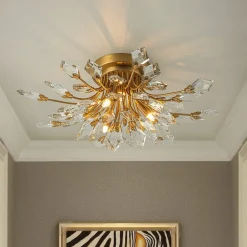 (OpenBox) 4-Light Bloom Crystal Leaf Semi Flush Mount Light
