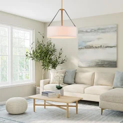 (OpenBox) 4-Light Brass White Linen Wide Drum Cage Pendant Light