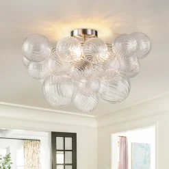 (OpenBox) 3-Light Cluster Ribbed Glass Bubble Semi Flush Chandelier