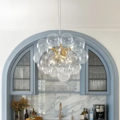 (OpenBox) 6-Light Dimmable Brass Cluster Clear Glass Bubble Sphere Chandelier