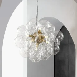 (OpenBox) 6-Light Dimmable Brass Cluster Clear Glass Bubble Sphere Chandelier