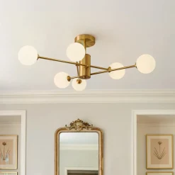 (OpenBox) 6-Light Opal Glass Globe Linear Sputnik Semi Flush