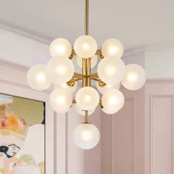 (OpenBox) Mid-Century Frosted Glass Bubble Tiered Sputnik Chandelier
