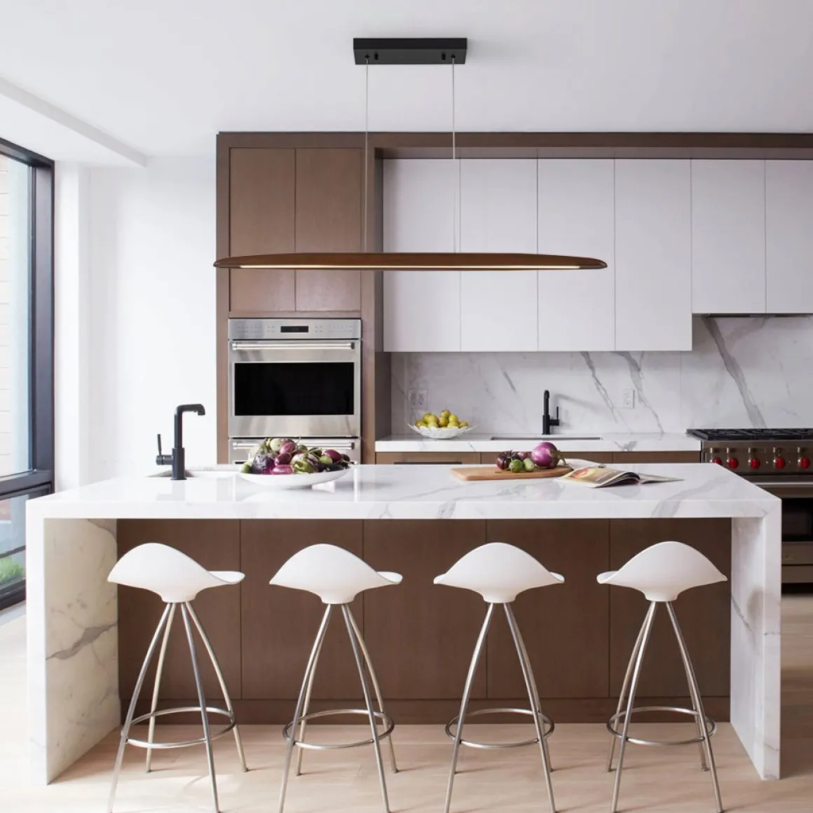 (OpenBox) Minimalist Linear Wood Dimmable LED Island Pendant