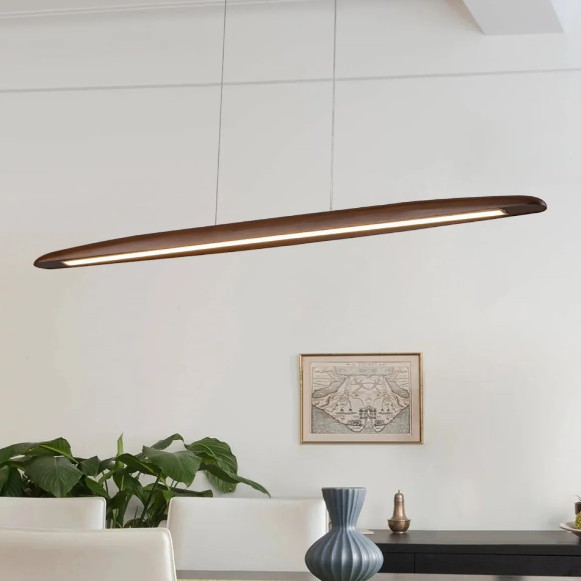 (OpenBox) Minimalist Linear Wood Dimmable LED Island Pendant