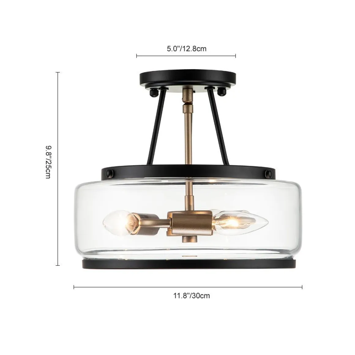 (OpenBox) Modern Farmhouse Drum Glass Semi Flush Mount