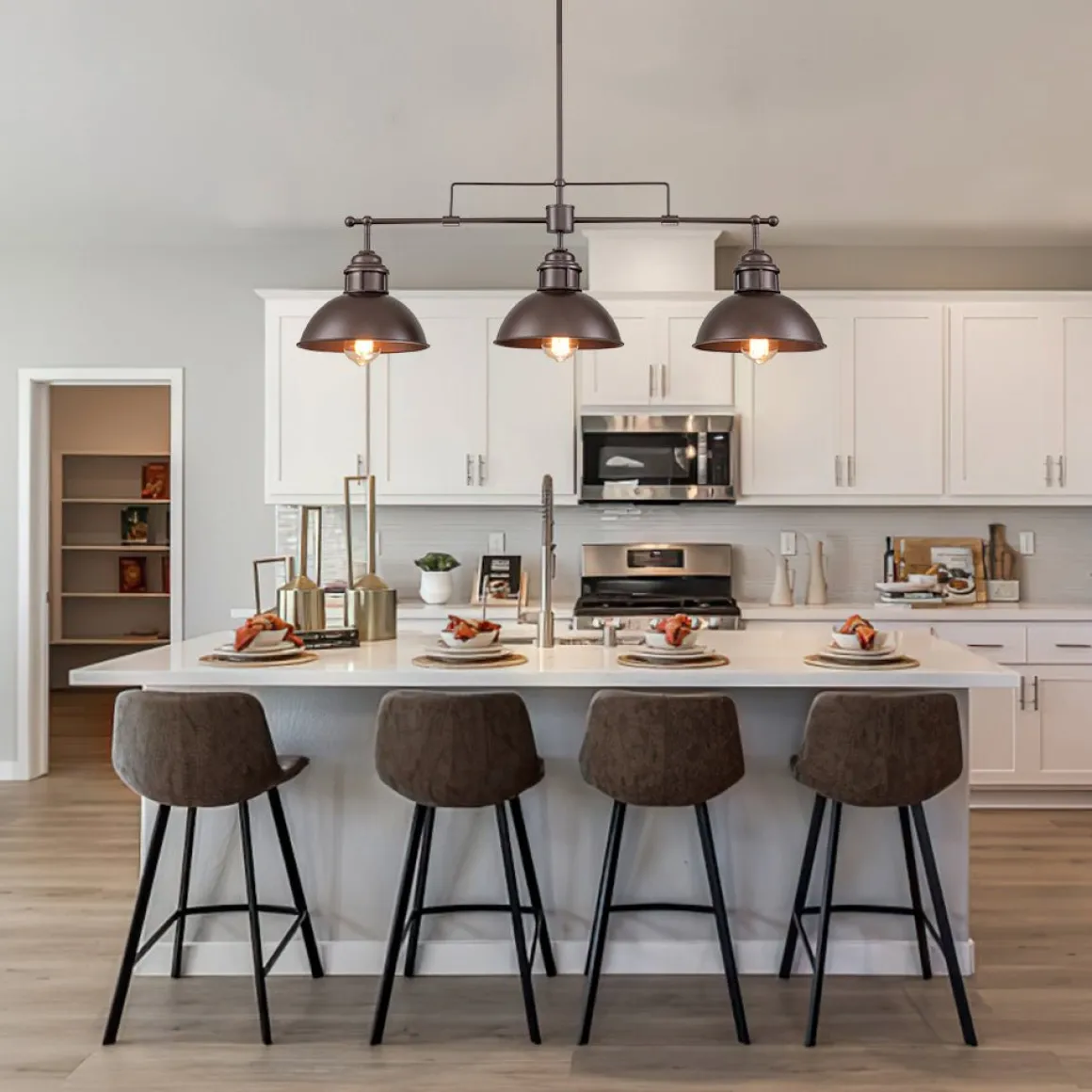 (OpenBox) Modern Farmhouse 3-light Island Pot Lid Dome Pendant