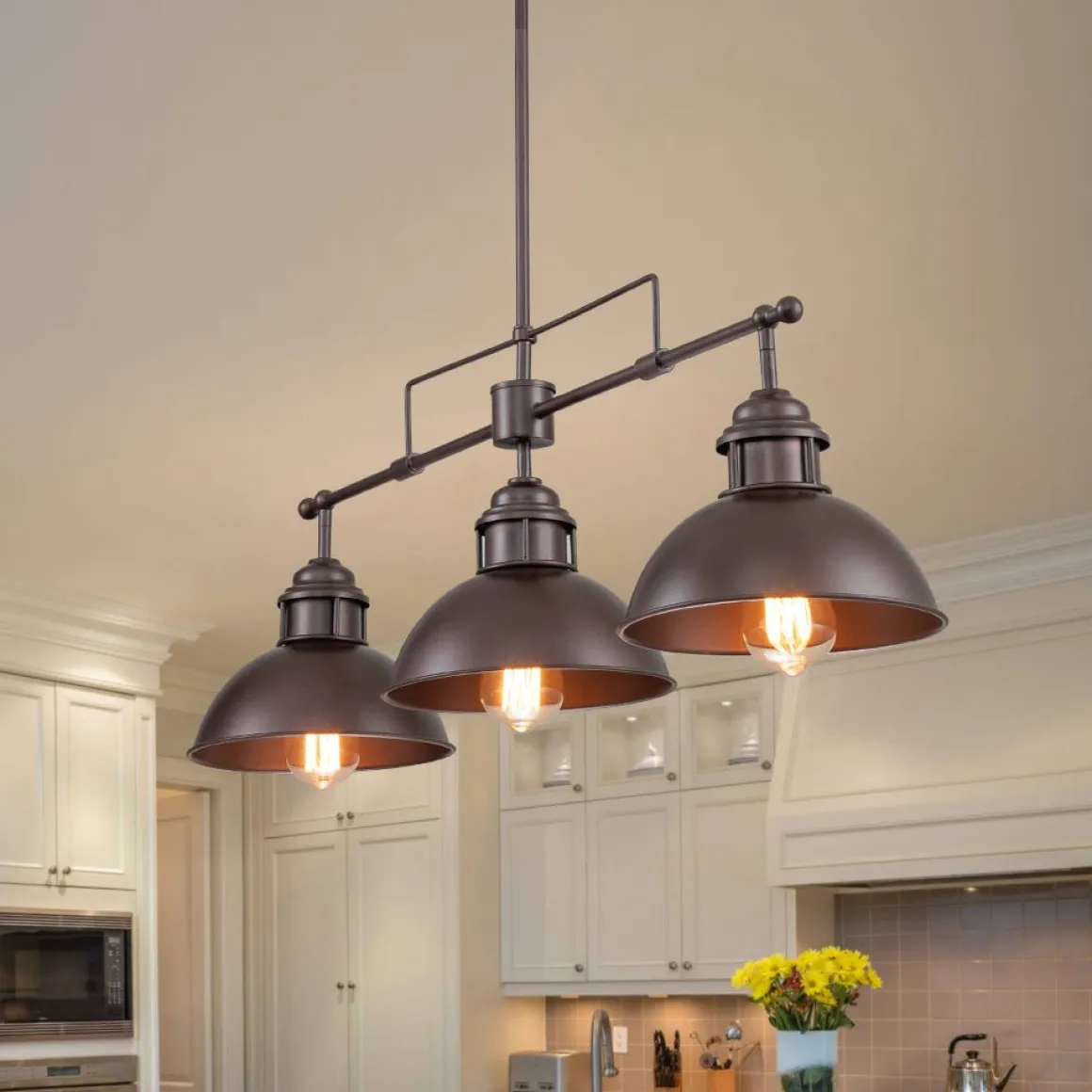 (OpenBox) Modern Farmhouse 3-light Island Pot Lid Dome Pendant