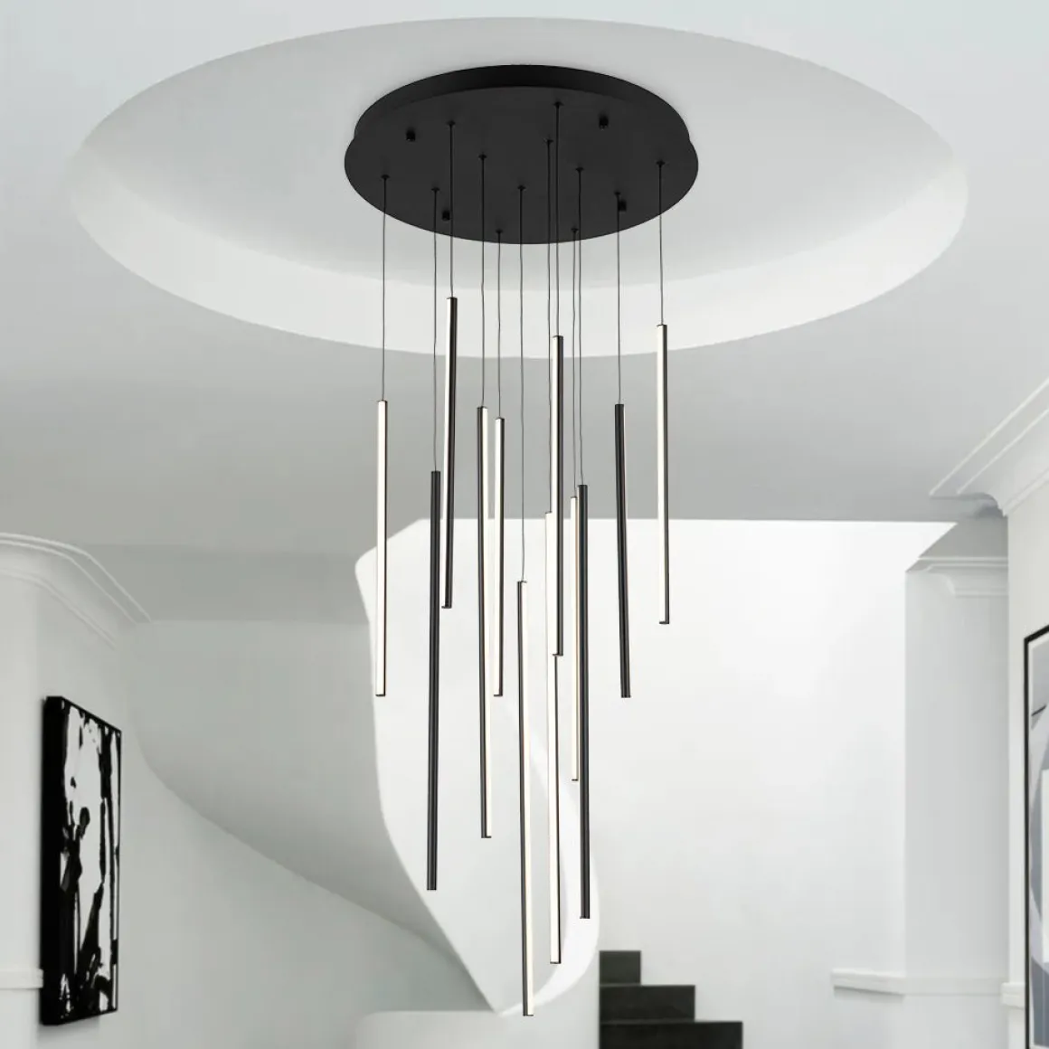 (OpenBox) Modern 12-Light Black Cluster Tube LED Pendant Light
