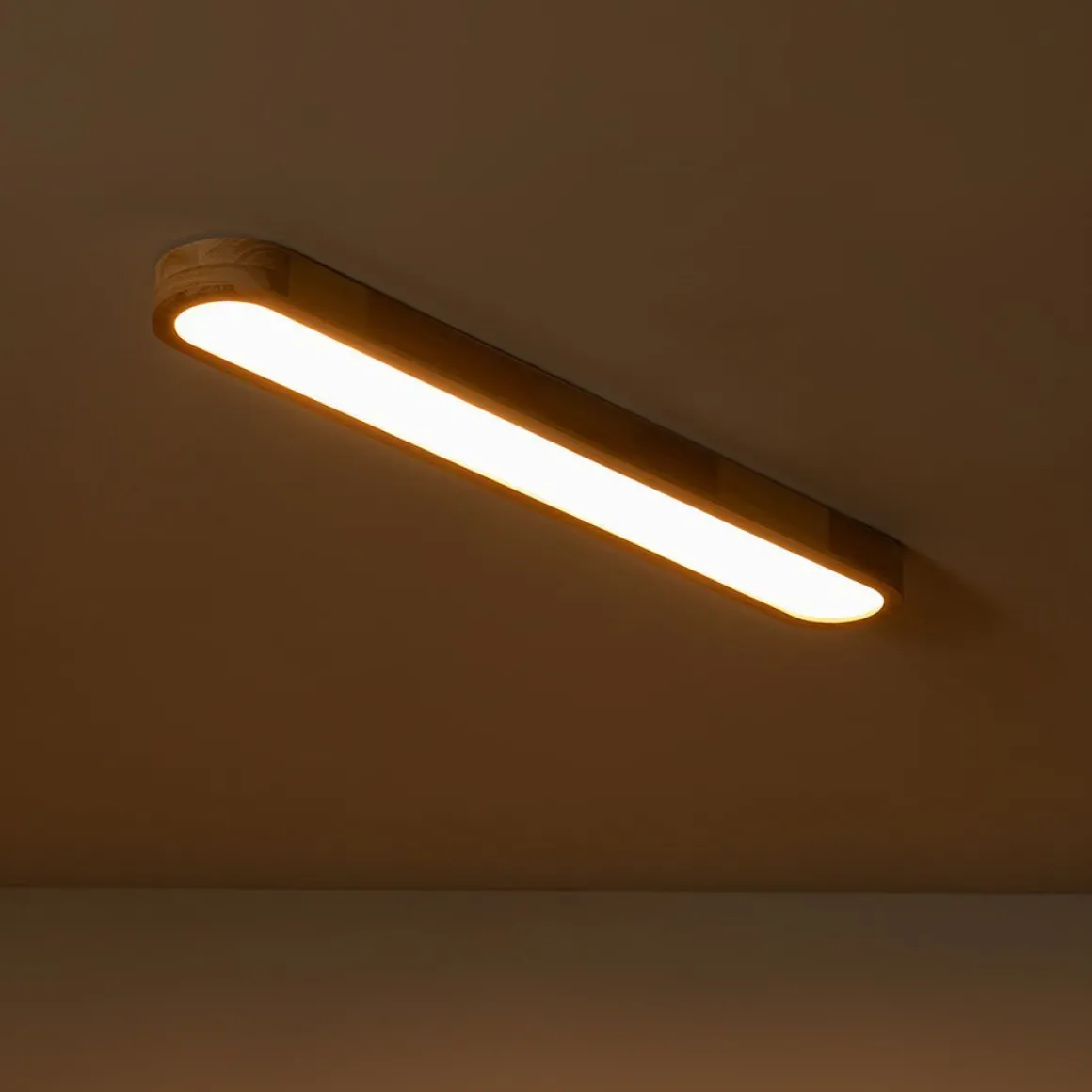 (OpenBox) Natural Wood Long Oval Dimmable LED Flush Mount