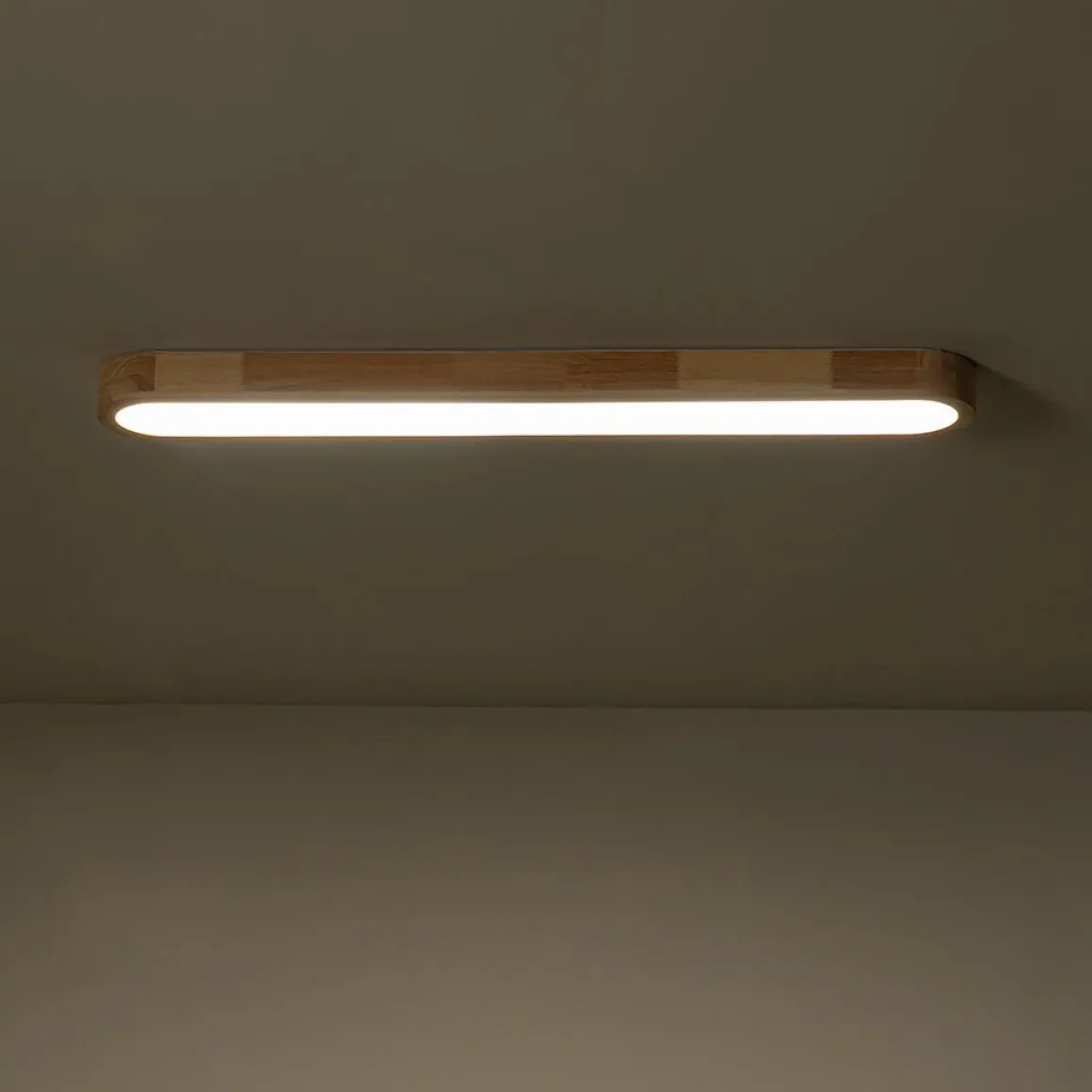 (OpenBox) Natural Wood Long Oval Dimmable LED Flush Mount