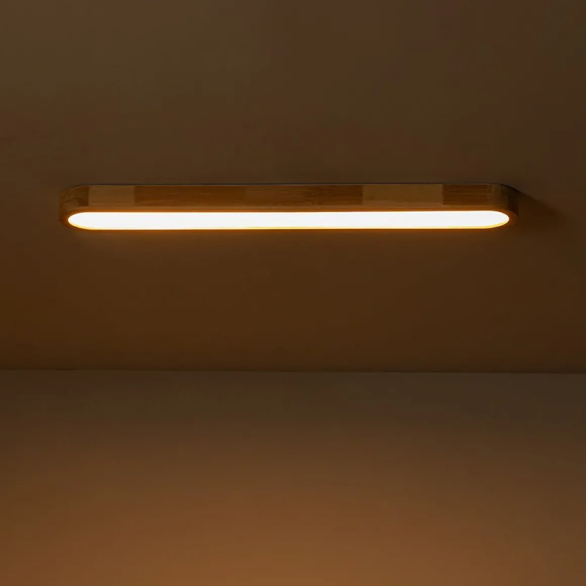 (OpenBox) Natural Wood Long Oval Dimmable LED Flush Mount
