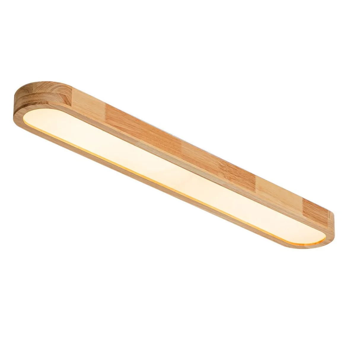 (OpenBox) Natural Wood Long Oval Dimmable LED Flush Mount