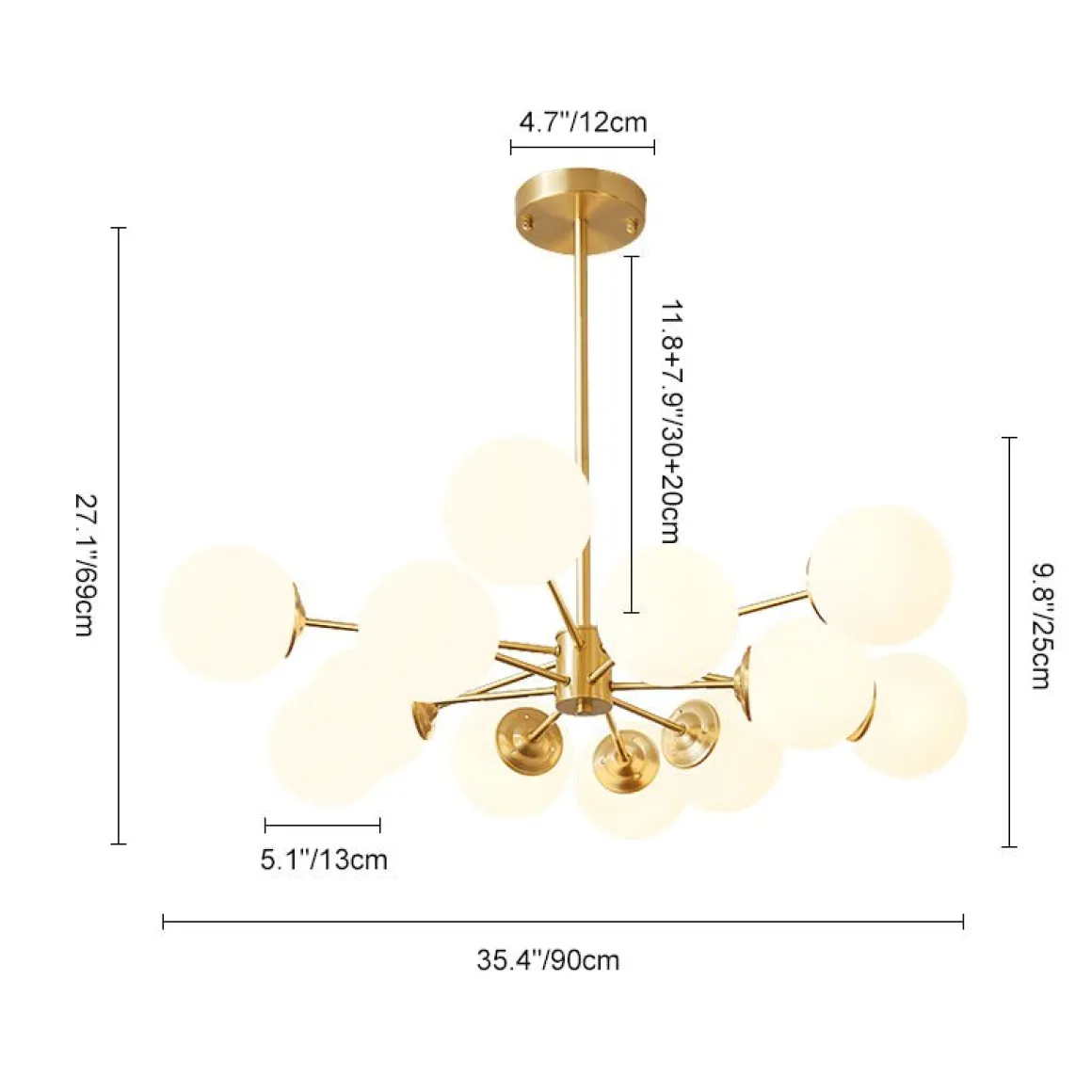 (OpenBox) Opal Glass Globe Sputnik Chandelier