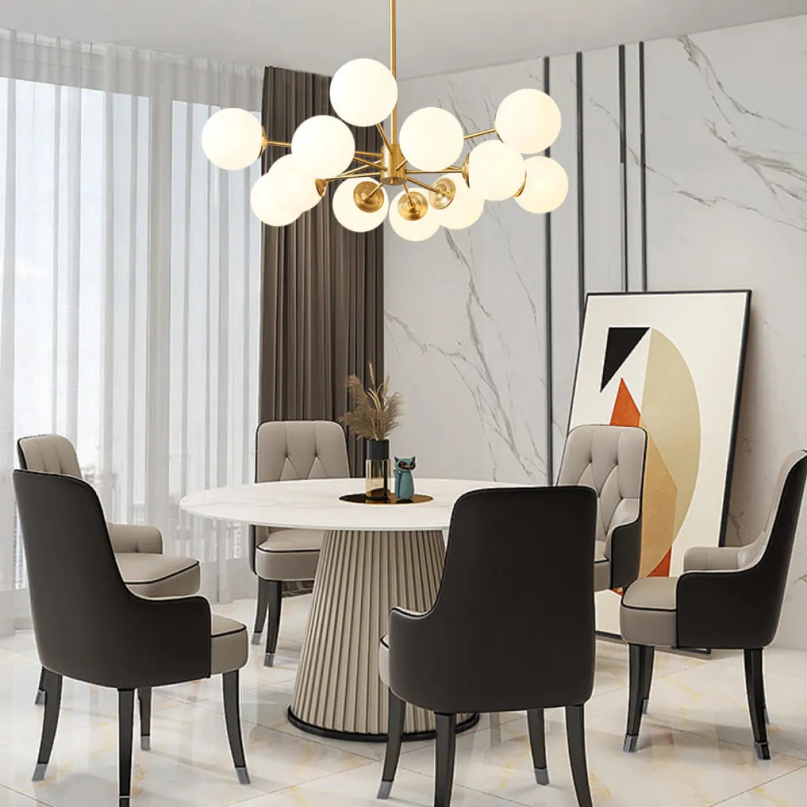 (OpenBox) Opal Glass Globe Sputnik Chandelier