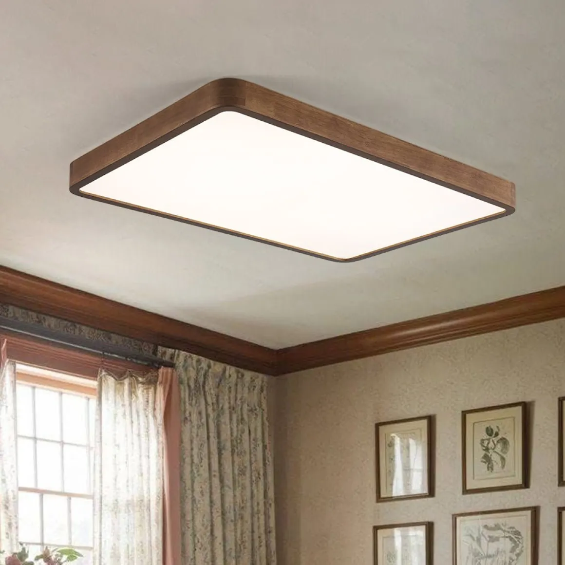 (OpenBox) Rectangle Walnut Dimmable LED Flush Mount Ceiling Light