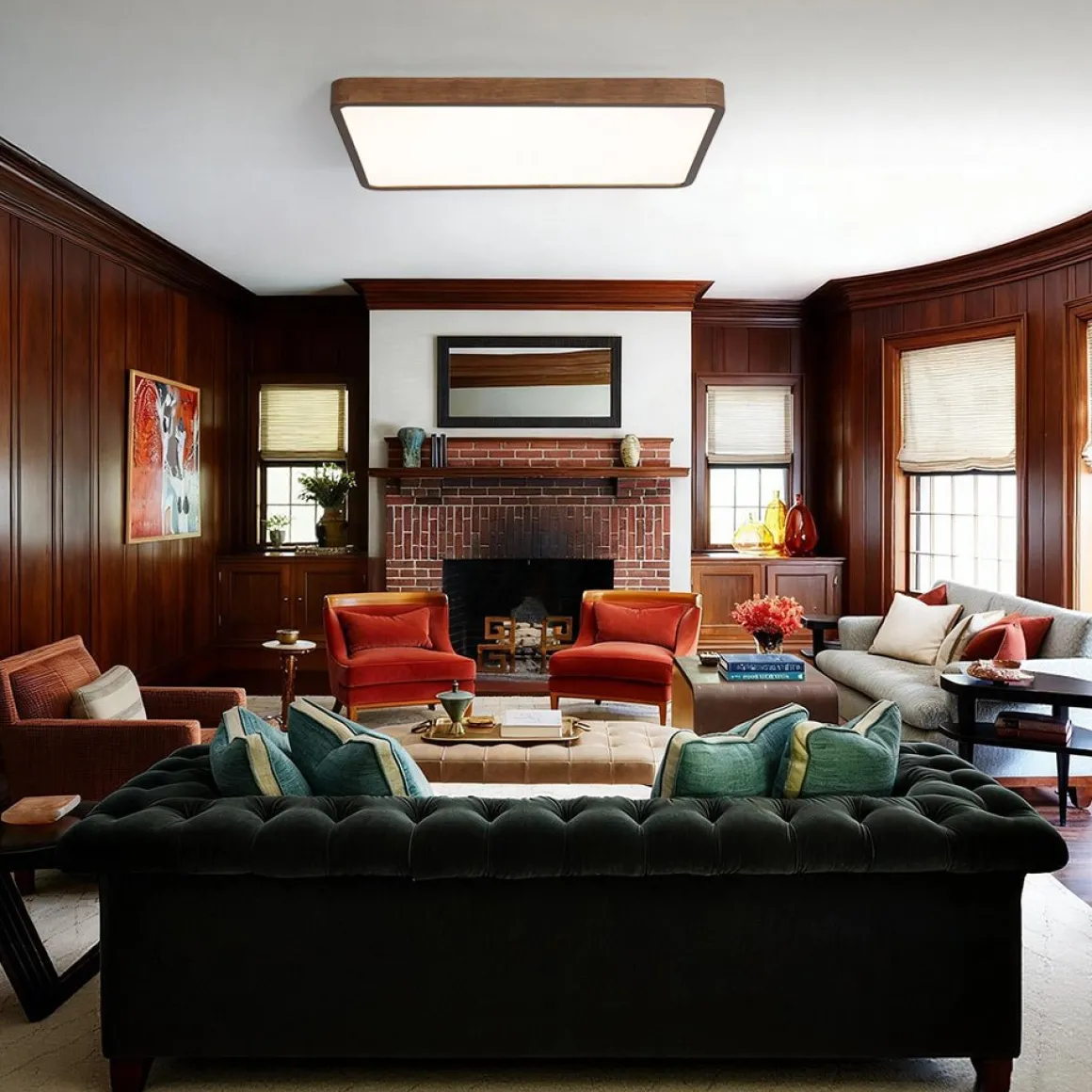 (OpenBox) Rectangle Walnut Dimmable LED Flush Mount Ceiling Light