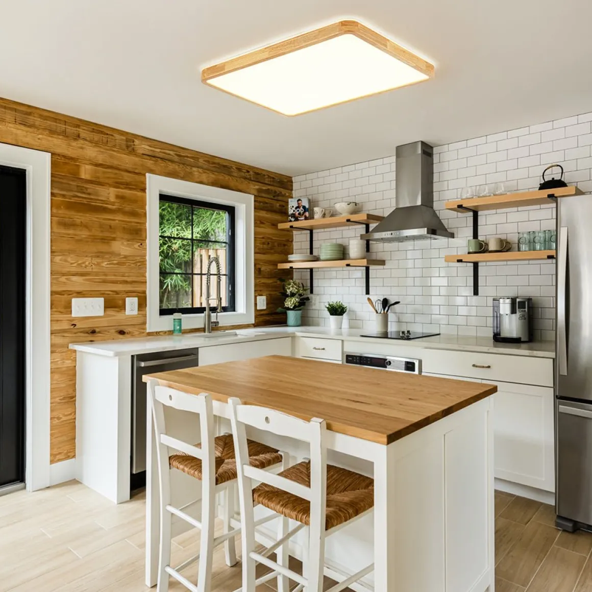 (OpenBox) Rectangle Wood Dimmable LED Flush Mount Light