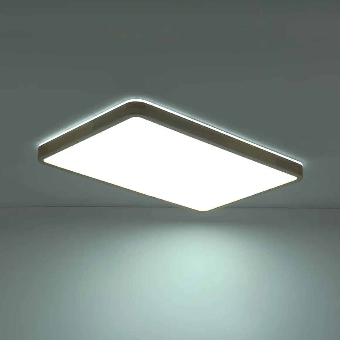 (OpenBox) Rectangle Wood Dimmable LED Flush Mount Light