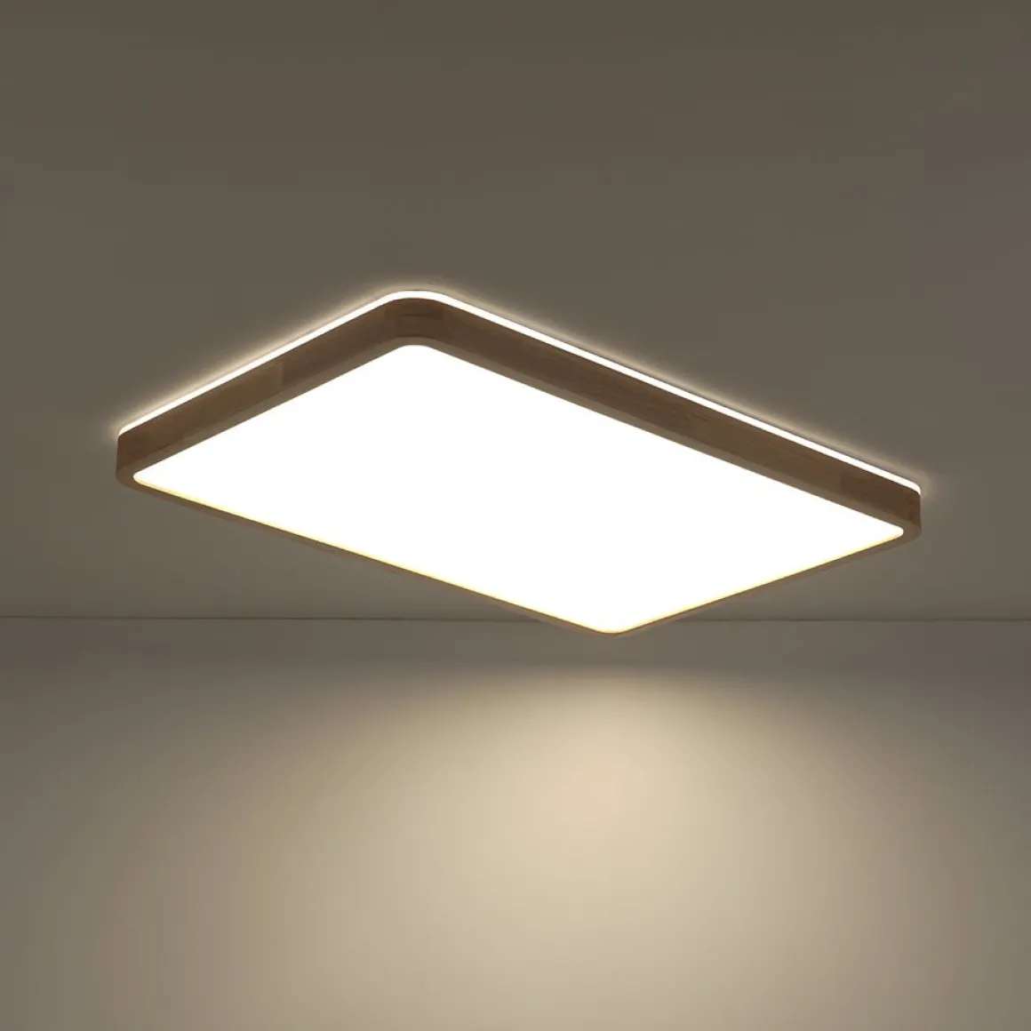 (OpenBox) Rectangle Wood Dimmable LED Flush Mount Light