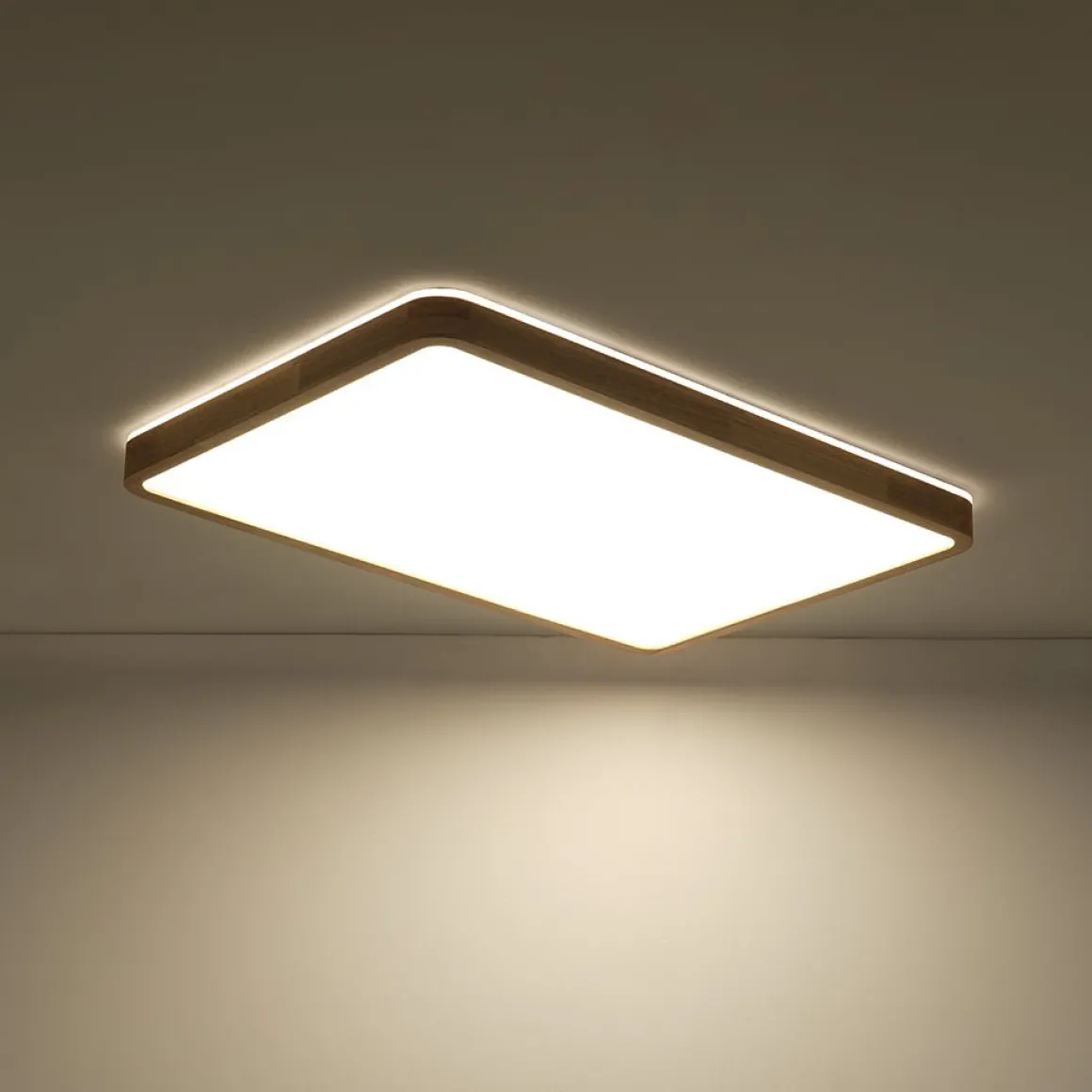 (OpenBox) Rectangle Wood Dimmable LED Flush Mount Light
