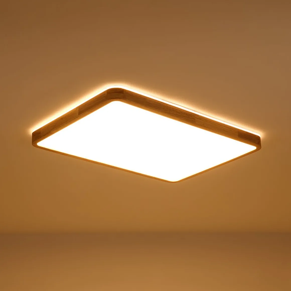 (OpenBox) Rectangle Wood Dimmable LED Flush Mount Light