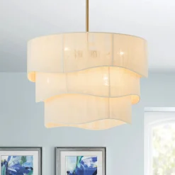 (OpenBox) 3-Tier Beige Woven Thread Drum Pendant Light