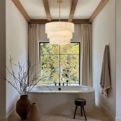(OpenBox) 3-Tier Beige Woven Thread Drum Pendant Light